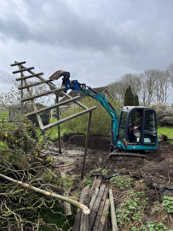 Machinist met kraan en shovel